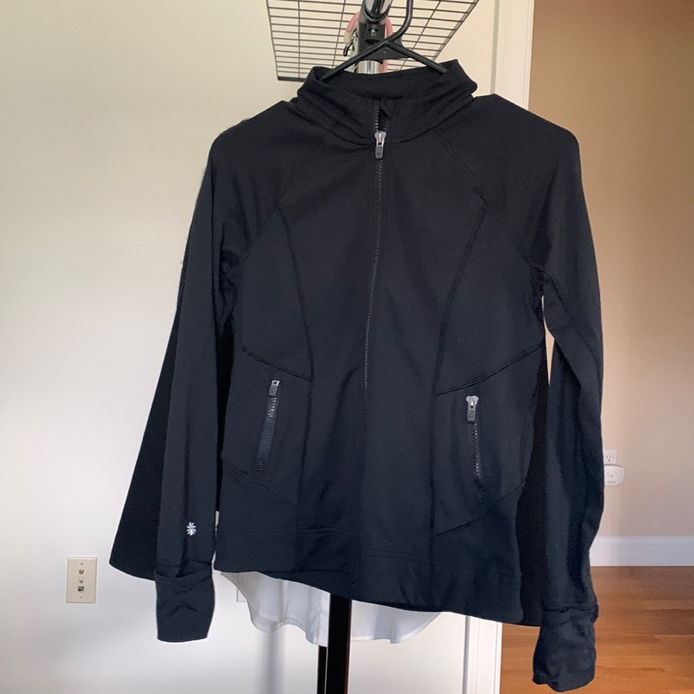 Athleta girl black zip up training jacket with hoody